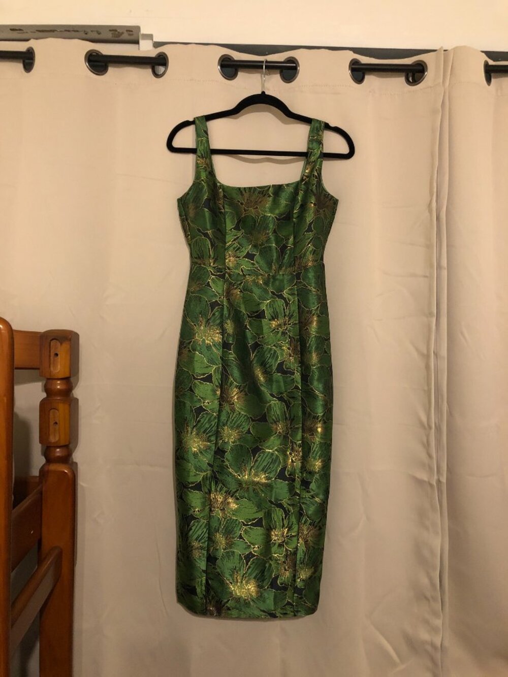 Fashion NovaLuxe Gold & Green Floral Jacquard Dress size XS